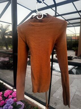 Women’s Ribbed Mock Neck Sweater Corset Back Detail - Brown